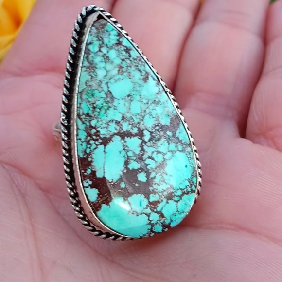 🔥925 RARE Turquoise XL Gemstone Sterling Silver Ring 925 stamped - Picture 2 of 7